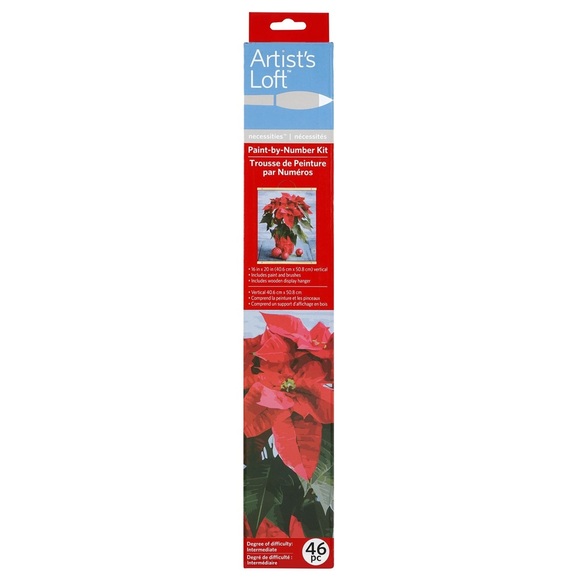Artist's Loft Paint by Numbers Kit Poinsettia Red Christmas Flower 16” x 20” - Picture 2 of 2